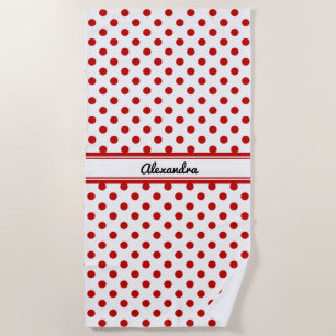 Toalha De Praia Fundo Branco Vermelho Bolinhas Chic