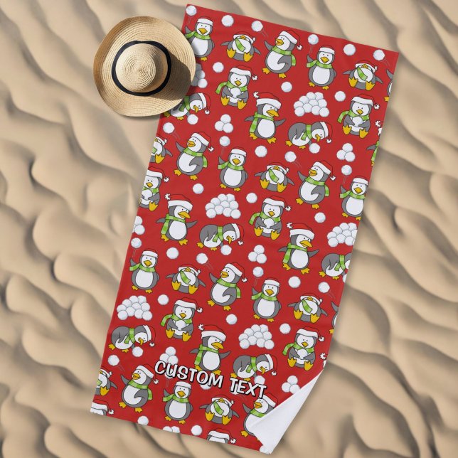 Toalha De Praia fundo de pinguins de Natal (Criador carregado)