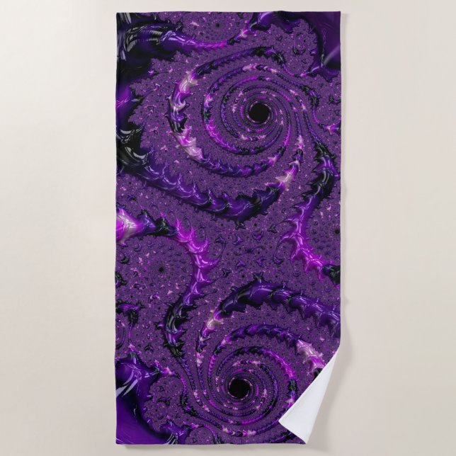 Toalha De Praia Funky Bold Boho Purple Digital Abstrato Fractal (Frente)