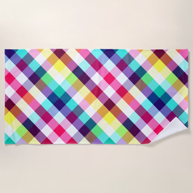 Toalha De Praia Funky Rainbow Xadrez Pattern Beach Towel (Frente)