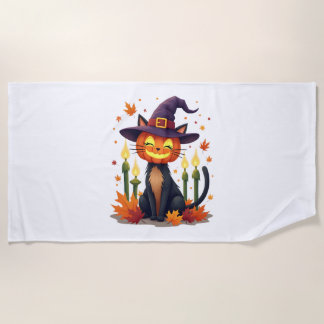 Toalha De Praia Funny Halloween Pumpkin Head Cat Lover