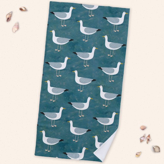 Toalha De Praia Gaivotas Náutico (Fun seagull nautical coastal themed beach towel)