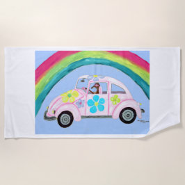 Toalha De Praia Galgo na Carroça Hippie na Praia