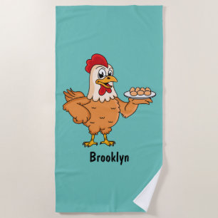 Toalha De Praia Galinha com ovos na caricatura da placa