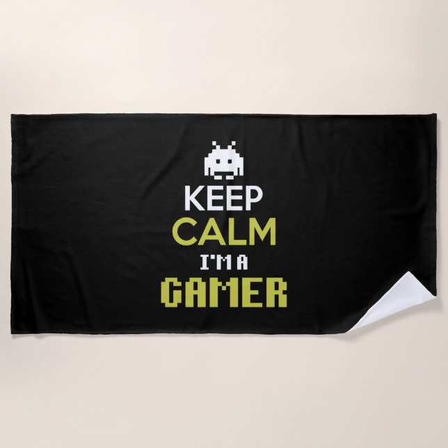 Toalha De Praia Gamer Gift Mantenha Calma Eu Sou Um Jogador (Frente)