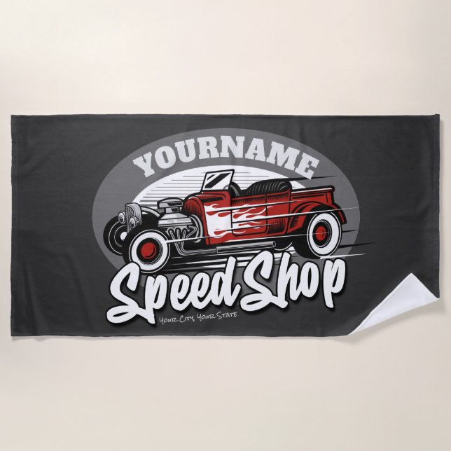 Toalha De Praia Garagem de velocidade Comprada do Roadster Red Hot (Frente)