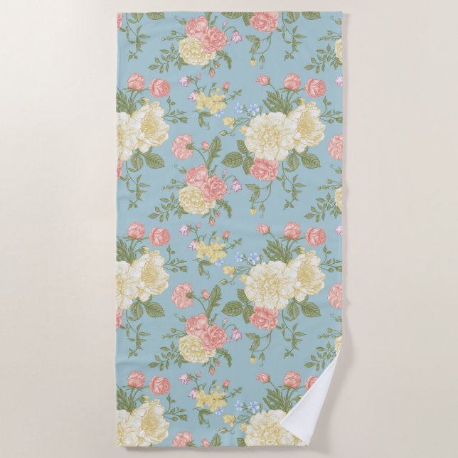 Toalha De Praia Garden Peony Floral Patterno (Frente)