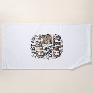 Toalha De Praia Garota Amante de Gatos Vintage Tipografia Design_1