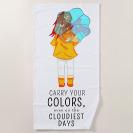 Toalha De Praia Garota com guarda-chuva em citação positiva de ven