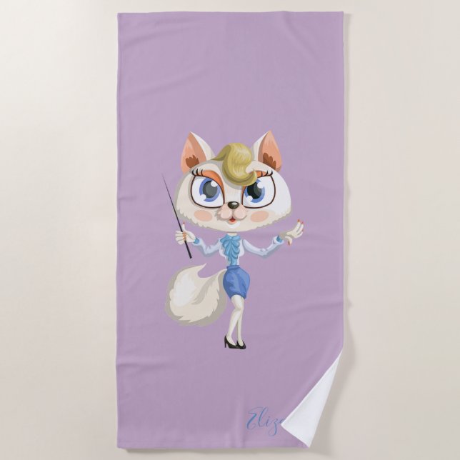Toalha De Praia Gatinho de Cartoon Whimsical Adorável - Personaliz (Frente)