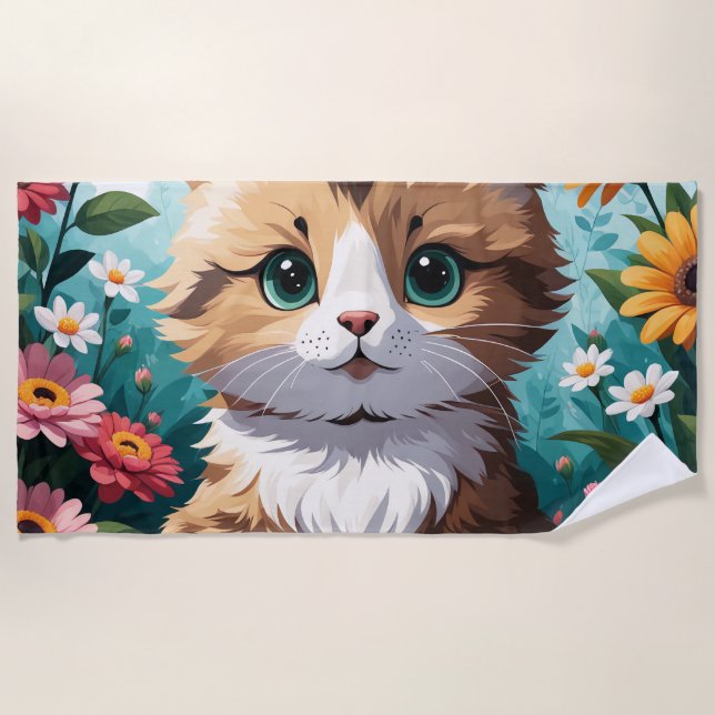 Toalha De Praia Gatinhos e Flores (Frente)