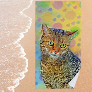 Toalha De Praia Gato bonito - abstrato - pintura colorida