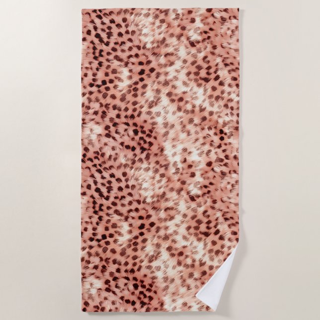 Toalha De Praia Gato Bonito, Rosa Dourado, Leopardo (Frente)