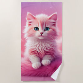 Toalha De Praia Gato de Gatinho Rosa Fluffy-Bonito-Rosa-Brilhante