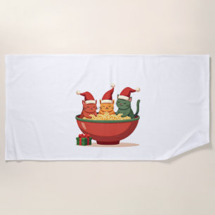 Toalha De Praia Gato de Ramen de Natal Anime Papai Noel Meow Kitty