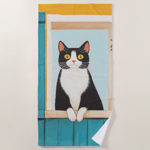 Toalha De Praia Gato encantador na janela