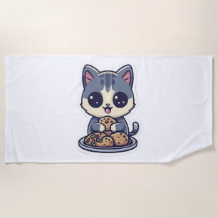 Toalha De Praia Gato Gato Gelado Comendo cookies Clássicos T-Shirt