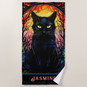 Toalha De Praia Gato Negro Vidro Estipulado Vermelho Spooky