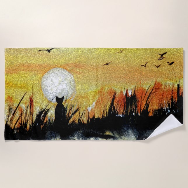 Toalha De Praia Gato Obcecado Pela Torre Da Praia Da Lua (Frente)