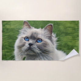 Toalha De Praia Gato Persa Branco Com Olhos Azuis