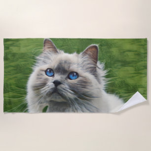 Toalha De Praia Gato Persa Branco Com Olhos Azuis