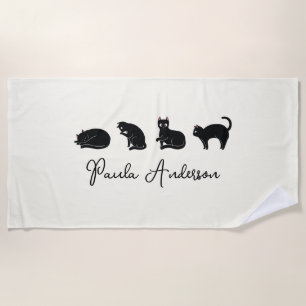 Toalha De Praia Gato Preto Cute Engraçado Personalizável
