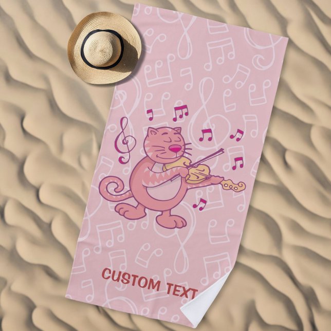 Toalha De Praia Gato Rosa com Violino (Criador carregado)