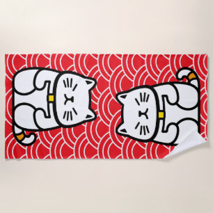 Toalha De Praia Gato Sortudo Japonês ou Maneki-Neko