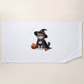 Toalha De Praia Gato Vestido como Bruxa