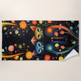 Toalha De Praia Gatos azuis e vermelhos