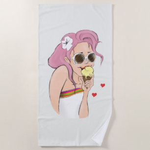 Toalha De Praia Gelo do verão da menina da ilustração da forma