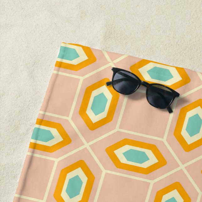 Toalha De Praia Geometric pattern in blue and orange diamond shape (In Situ)