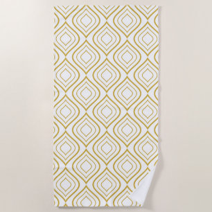 Toalha De Praia Geométrico abstrato, branco e dourado