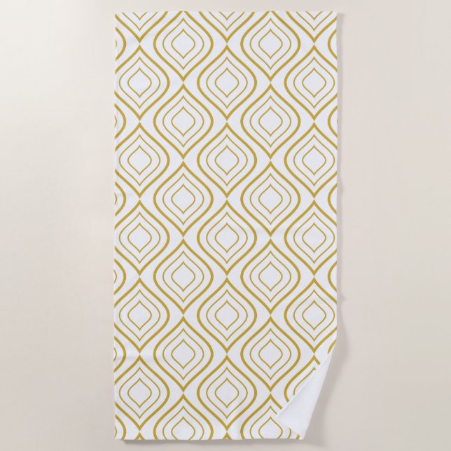 Toalha De Praia Geométrico abstrato, branco e dourado (Frente)