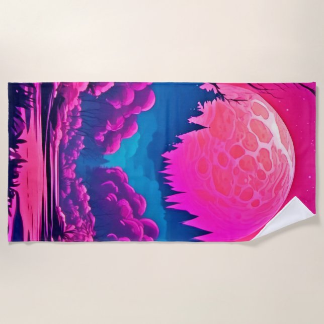 Toalha De Praia Giant Pink Moon Art (Frente)