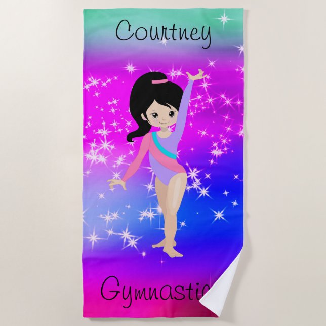 Toalha De Praia Ginástica Girls Gymnast Sparkle Gymnast em Leotard (Frente)