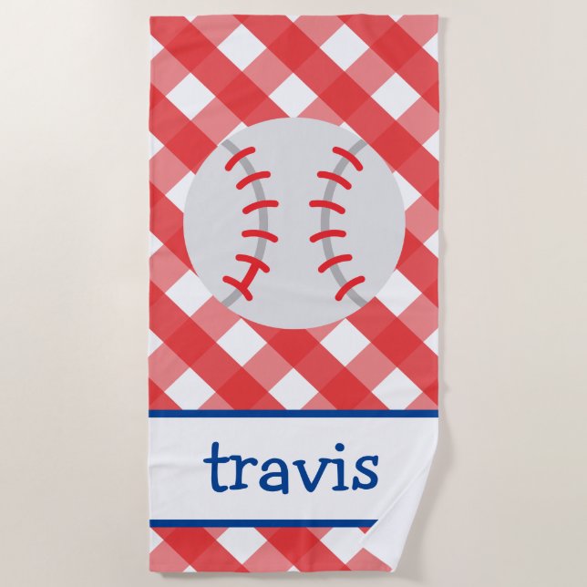 Toalha De Praia Gingham Baseball Personalizado Beach Towel (Frente)