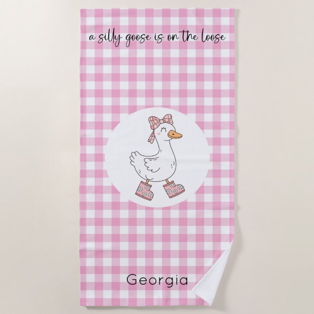 Toalha De Praia Gingham Rosa bobo (Frente)