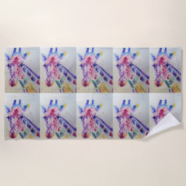 Toalha De Praia Girafa Colorida Animal Watercolor Beach Towel