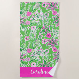 Toalha De Praia Girafas Verdes Rosa-Rosa-de-Palma de Papoeira-Pia