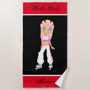 Toalha De Praia Girls Roller Derby Personalised Beach Towel