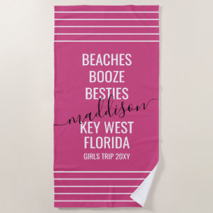 Toalha De Praia Girls Trip Beach Vacing Magenta Pink Personalizado