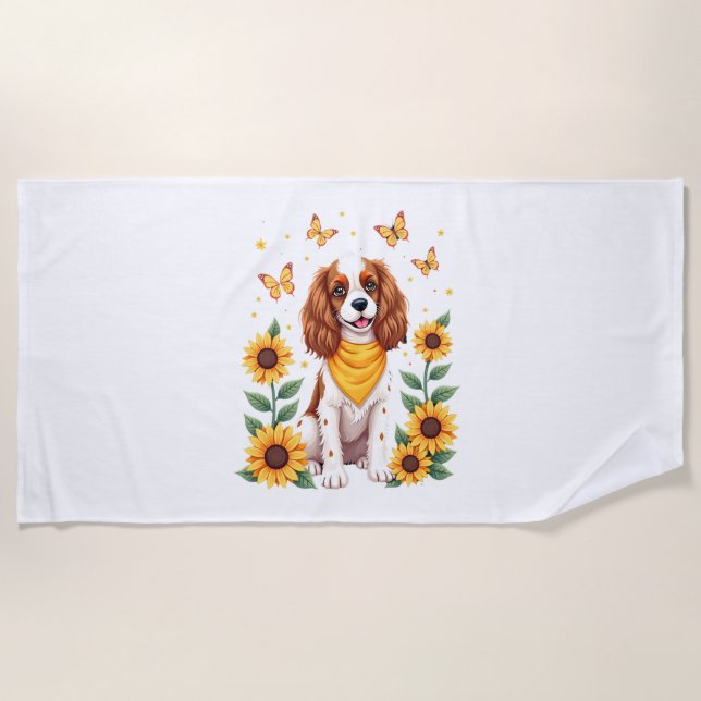 Toalha De Praia Girls Women Mom Cavalier King Charles Spaniel Dog  (Frente)