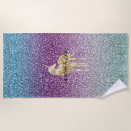 Toalha De Praia Girly Aqua Purple Mint Pink Glitter ombre Unicorn