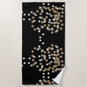 Toalha De Praia glam black and white dots champagne gold confetti