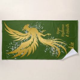 Toalha De Praia Glam Dourado Phoenix Silver Glitter Monograma Verd