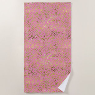 Toalha De Praia Glam Leopardo Dourado rosa