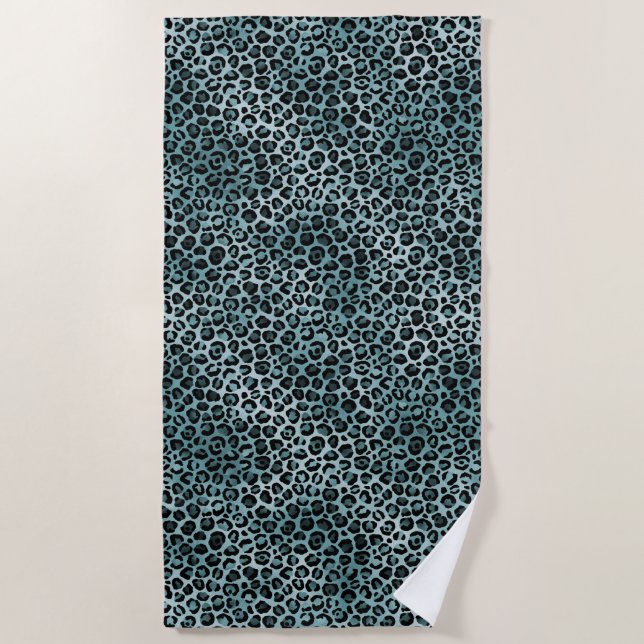 Toalha De Praia Glam Turquoise Blue Leopard (Frente)