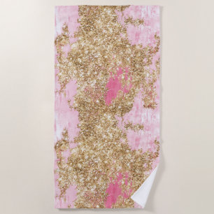 Toalha De Praia Glitter Dourado Rosa Menino