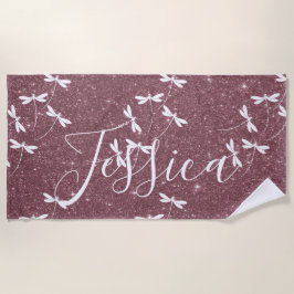 Toalha De Praia Glitter e libélulas personalizadas